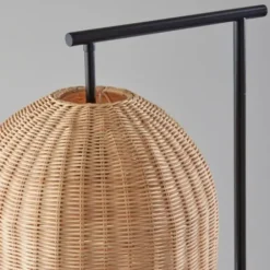 Floor Lamps-Kirkland's Home Bronze And Woven Rat Stem Floor Lamp Tan