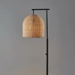 Floor Lamps-Kirkland's Home Bronze And Woven Rat Stem Floor Lamp Tan