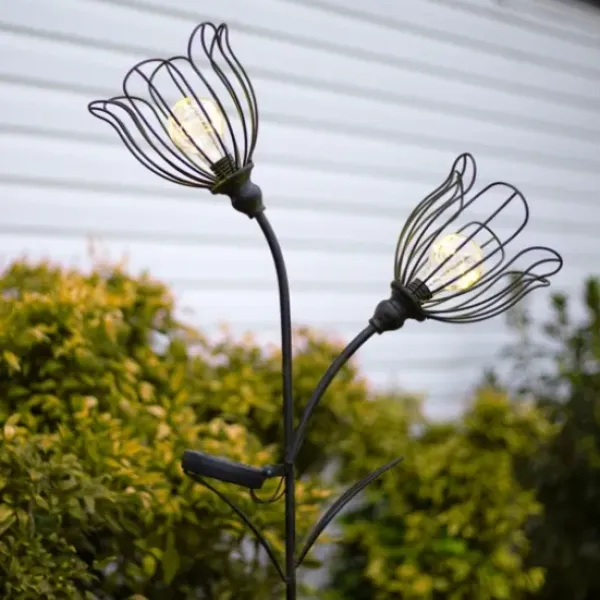 Outdoor Lighting-Kirkland's Home Bronze Flowers Solar Lantern Yard Stake Gold