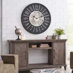 Clocks-Kirkland's Home Bronze Frame Montevello Gears Wall Clock Ivory