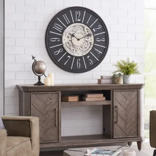 Clocks-Kirkland's Home Bronze Frame Montevello Gears Wall Clock Ivory