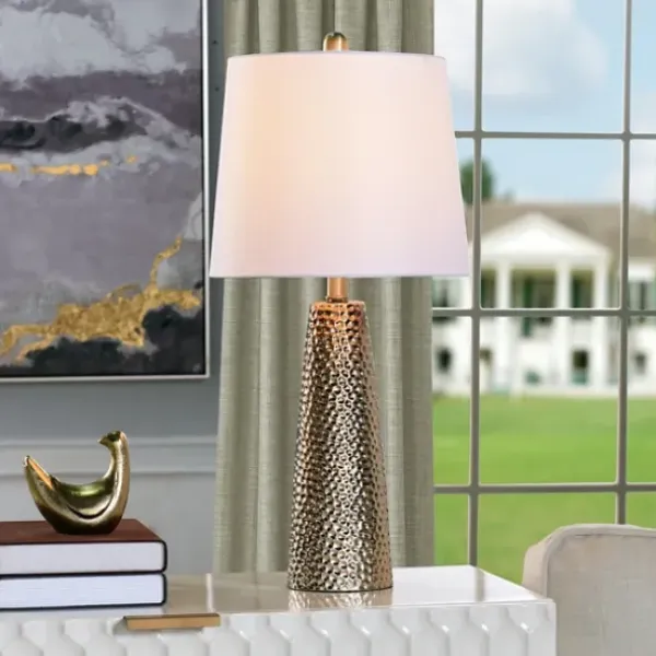 Table Lamps-Kirkland's Home Bronze Hammered Table Lamp White