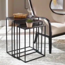 Accent & End Tables-Kirkland's Home Bronze Metal Nesting Side Tables, Set Of 3 Black
