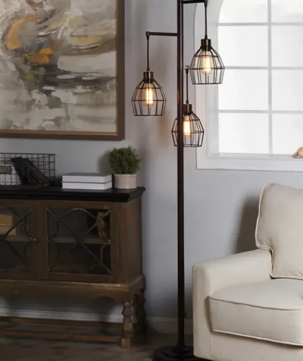 Floor Lamps-Kirkland's Home Bronze Metal 3-Tier Floor Lamp Brown