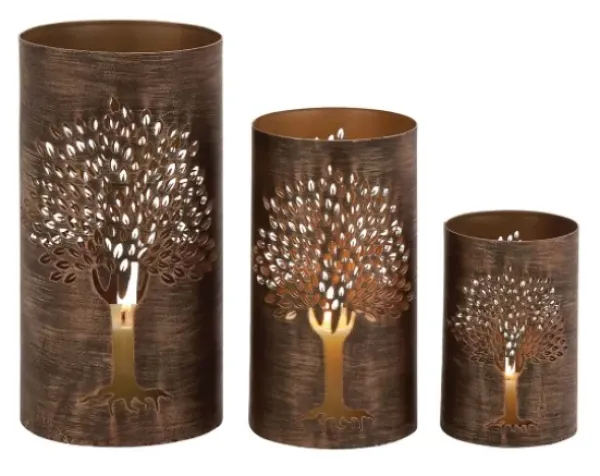 Candle Holders-Kirkland's Home Bronze Metal Tree Hurricanes, Set Of 3 Brown