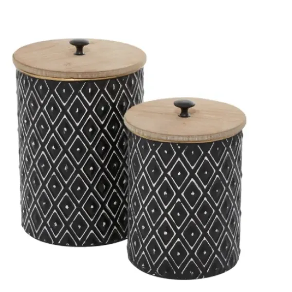 Decorative Bowls & Jars-Kirkland's Home Bronze Ribbed Ceramic Jars, Set Of 2 Brown