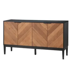 Cabinets & Sideboards-Kirkland's Home Brown And Black Wood Chevron 4-Door Sideboard Brown/Black