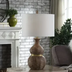 Table Lamps-Kirkland's Home Brown And Gold Gourd Table Lamp White