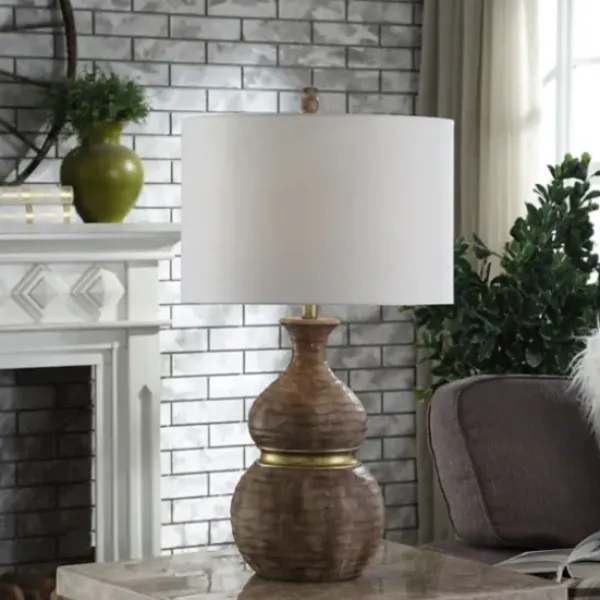 Table Lamps-Kirkland's Home Brown And Gold Gourd Table Lamp White