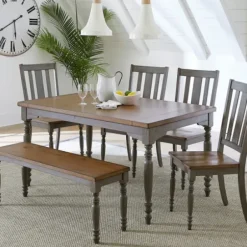 Dining Tables-Kirkland's Home Brown And Gray Traditional Wood Dining Table Brown/Gray