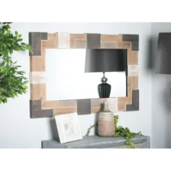 Decorative Mirrors-Kirkland's Home Brown And White Square Strips Wood Framed Mirror