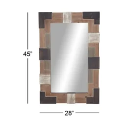 Decorative Mirrors-Kirkland's Home Brown And White Square Strips Wood Framed Mirror