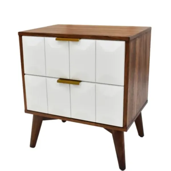 Nightstands-Kirkland's Home Brown And White Wood 2-Drawer Nightstand