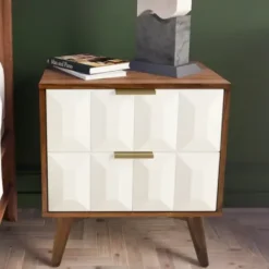 Nightstands-Kirkland's Home Brown And White Wood 2-Drawer Nightstand