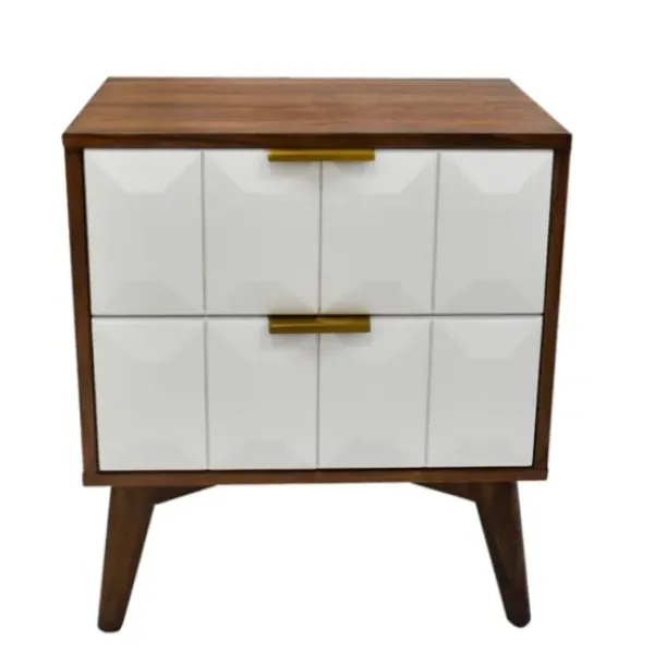 Nightstands-Kirkland's Home Brown And White Wood 2-Drawer Nightstand