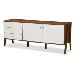 Cabinets & Sideboards-Kirkland's Home Brown And White Wood Mid-Century Modern Sideboard