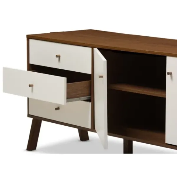 Cabinets & Sideboards-Kirkland's Home Brown And White Wood Mid-Century Modern Sideboard