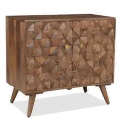 Cabinets & Sideboards-Kirkland's Home Brown Carved Wood Woven 2-Door Cabinet