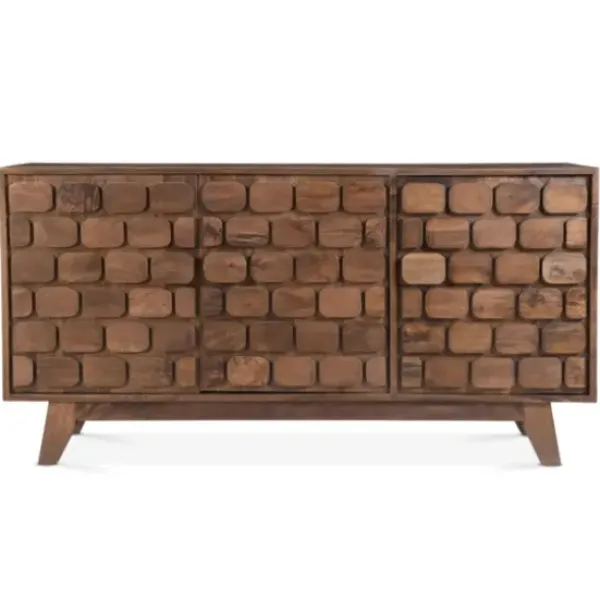 Cabinets & Sideboards-Kirkland's Home Brown Carved Wood Woven 3-Door Sideboard