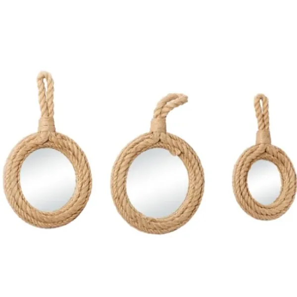 Decorative Mirrors-Kirkland's Home Brown Cora Jute Wall Mirrors, Set Of 3
