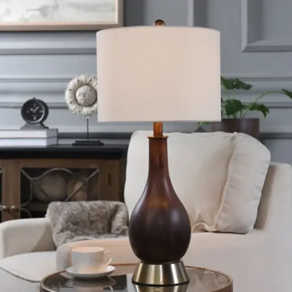 Table Lamps-Kirkland's Home Brown Curved Wood Table Lamp White