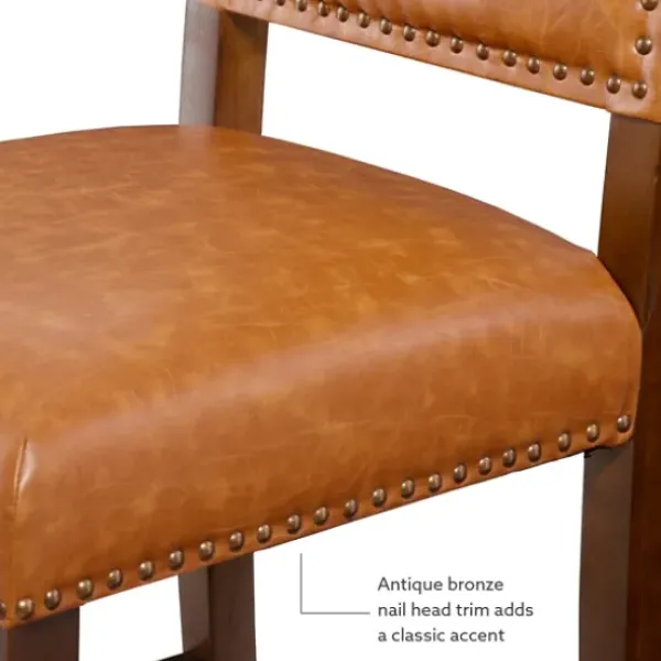 Bar Stools & Counter Height Stools-Kirkland's Home Brown Faux Leather Square Classic Counter Stool Tan