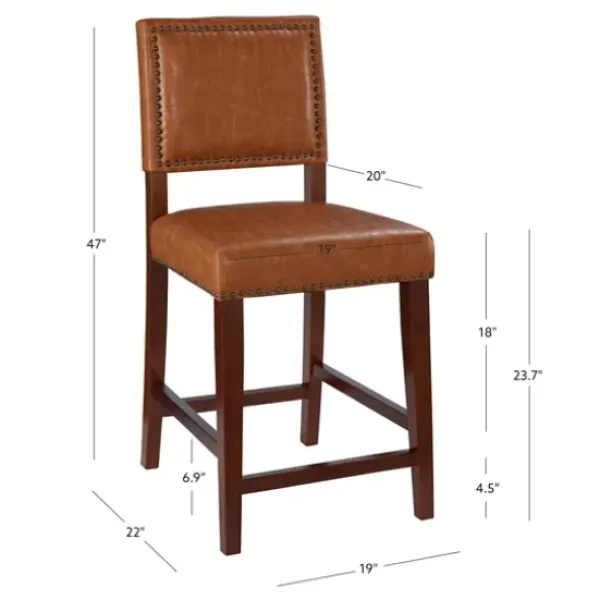 Bar Stools & Counter Height Stools-Kirkland's Home Brown Faux Leather Square Classic Counter Stool Tan