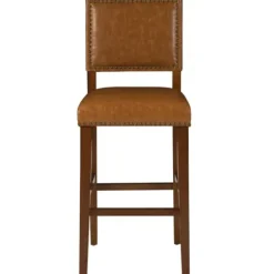 Bar Stools & Counter Height Stools-Kirkland's Home Brown Faux Leather Square Classic Bar Stool Tan