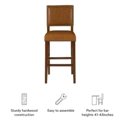 Bar Stools & Counter Height Stools-Kirkland's Home Brown Faux Leather Square Classic Bar Stool Tan