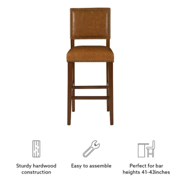 Bar Stools & Counter Height Stools-Kirkland's Home Brown Faux Leather Square Classic Bar Stool Tan