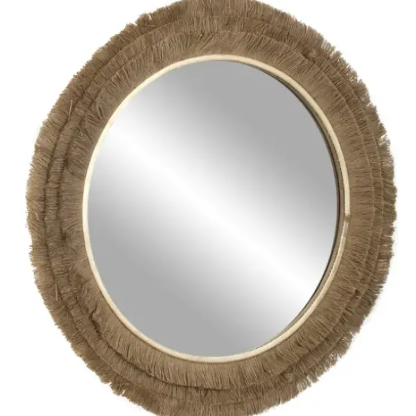 Decorative Mirrors-Kirkland's Home Brown Fringe Jute Round Wall Mirror