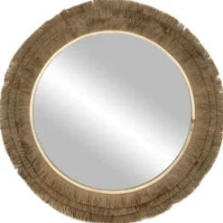 Decorative Mirrors-Kirkland's Home Brown Fringe Jute Round Wall Mirror