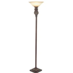 Floor Lamps-Kirkland's Home Brown Metal Carved Base Uplight Floor Lamp Tan