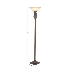 Floor Lamps-Kirkland's Home Brown Metal Carved Base Uplight Floor Lamp Tan