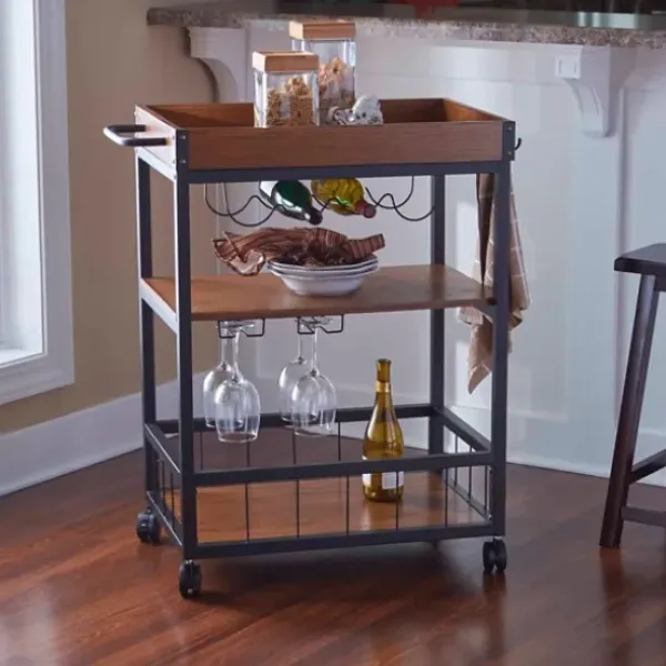 Kitchen Islands & Bar Carts-Kirkland's Home Brown Norcross Industrial Rolling Bar Cart