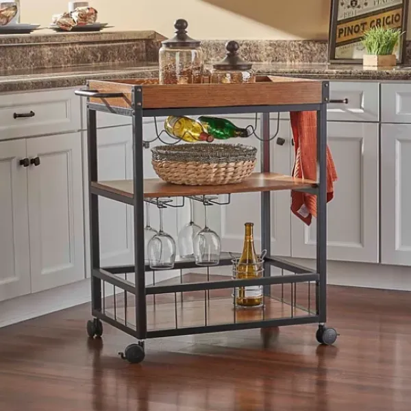 Kitchen Islands & Bar Carts-Kirkland's Home Brown Norcross Industrial Rolling Bar Cart