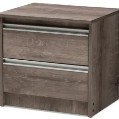 Nightstands-Kirkland's Home Brown Oak Wood Finish 2-Drawer Nightstand