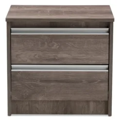 Nightstands-Kirkland's Home Brown Oak Wood Finish 2-Drawer Nightstand