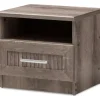 Nightstands-Kirkland's Home Brown Oak Wood Finish Open Shelf Nightstand