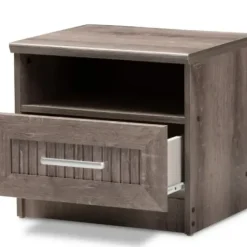 Nightstands-Kirkland's Home Brown Oak Wood Finish Open Shelf Nightstand