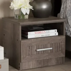 Nightstands-Kirkland's Home Brown Oak Wood Finish Open Shelf Nightstand
