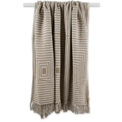 Blankets & Throws-Kirkland's Home Brown Stone Square Stripes Throw Brown/White
