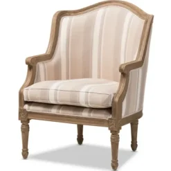 Accent Chairs-Kirkland's Home Brown Striped Upholstered Accent Chair Brown/Tan/White