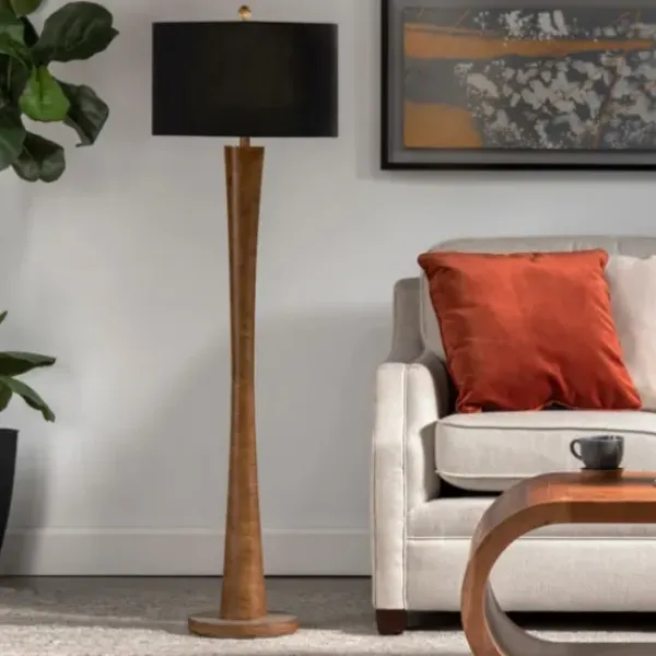 Floor Lamps-Kirkland's Home Brown Tapered Base Velvet Shade Floor Lamp Gray