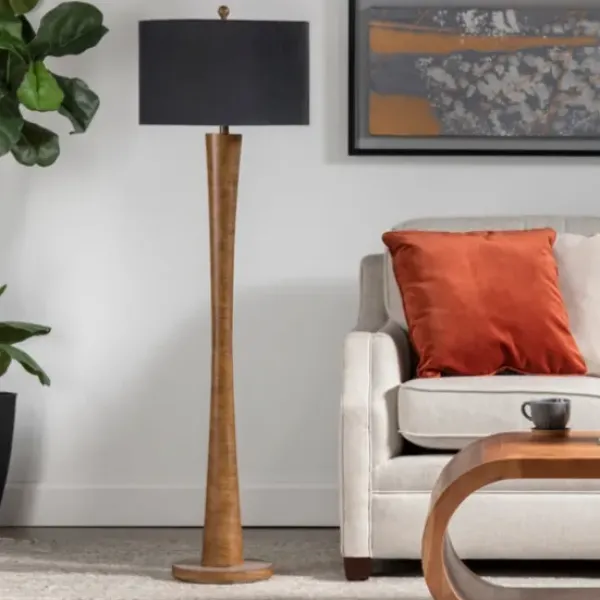 Floor Lamps-Kirkland's Home Brown Tapered Base Velvet Shade Floor Lamp Gray
