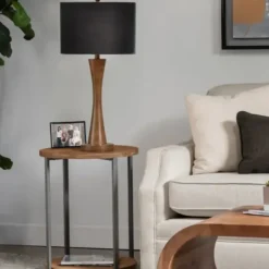 Table Lamps-Kirkland's Home Brown Tapered Base Velvet Shade Table Lamp Gray