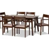 Dining Tables-Kirkland's Home Brown Wood And Beige Upholstered 7-Pc. Dining Set Gray