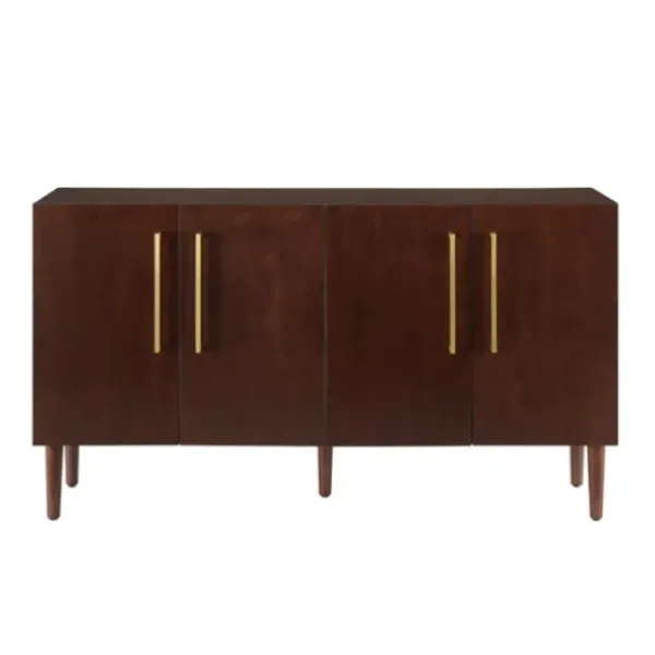 Cabinets & Sideboards-Kirkland's Home Brown Wood And Gold 4-Door Cabinet