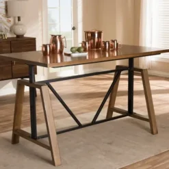 Office Furniture-Kirkland's Home Brown Wood And Metal Linear Base Desk