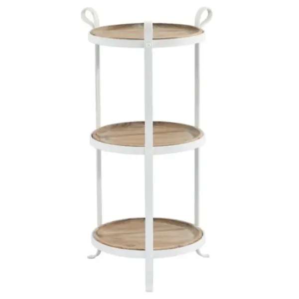 Accent & End Tables-Kirkland's Home Brown Wood And Metal 3-Tier Side Table White
